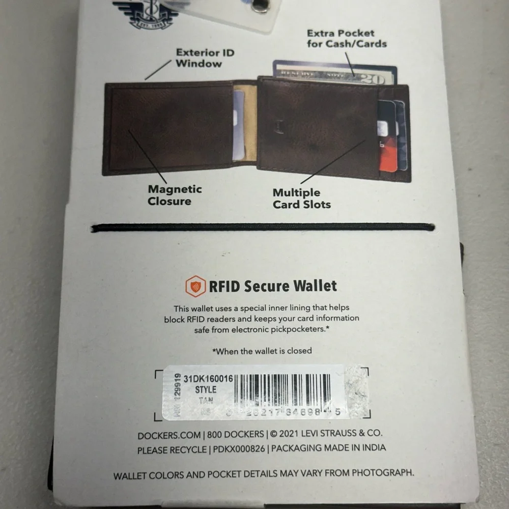 Dockers Brown Leather Magnetic Card Case Wallet